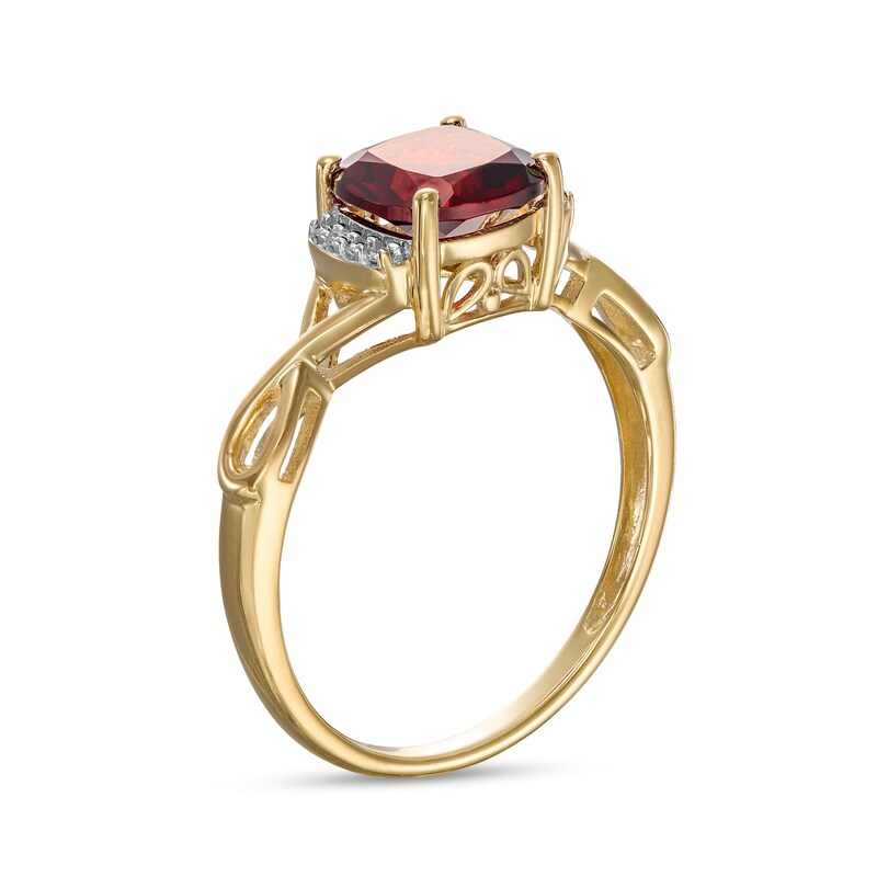 Main Image 3 of 7.0mm Cushion-Cut Garnet and Diamond Accent Collar Infinity Shank Ring in 10K Gold