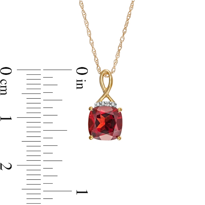 Main Image 2 of 7.0mm Cushion-Cut Garnet and Diamond Accent Tri-Top Infinity Drop Pendant in 10K Gold