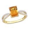 Thumbnail Image 0 of Emerald-Cut Citrine and 0.19 CT. T.W. Diamond Tapered Split Shank Ring in 14K Gold