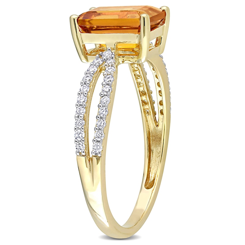 Emerald-Cut Citrine and 0.19 CT. T.W. Diamond Tapered Split Shank Ring in 14K Gold