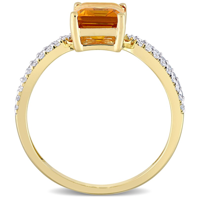 Emerald-Cut Citrine and 0.19 CT. T.W. Diamond Tapered Split Shank Ring in 14K Gold