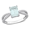 Thumbnail Image 0 of Emerald-Cut Aquamarine and 0.19 CT. T.W. Diamond Tapered Split Shank Ring in 14K White Gold