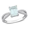 Emerald-Cut Aquamarine and 0.19 CT. T.W. Diamond Tapered Split Shank Ring in 14K White Gold