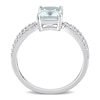 Thumbnail Image 4 of Emerald-Cut Aquamarine and 0.19 CT. T.W. Diamond Tapered Split Shank Ring in 14K White Gold