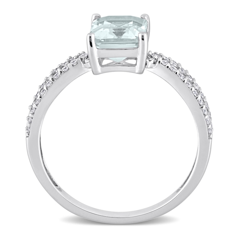 Emerald-Cut Aquamarine and 0.19 CT. T.W. Diamond Tapered Split Shank Ring in 14K White Gold