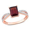 Thumbnail Image 1 of Emerald-Cut Garnet and 0.19 CT. T.W. Diamond Tapered Split Shank Ring in 14K Rose Gold