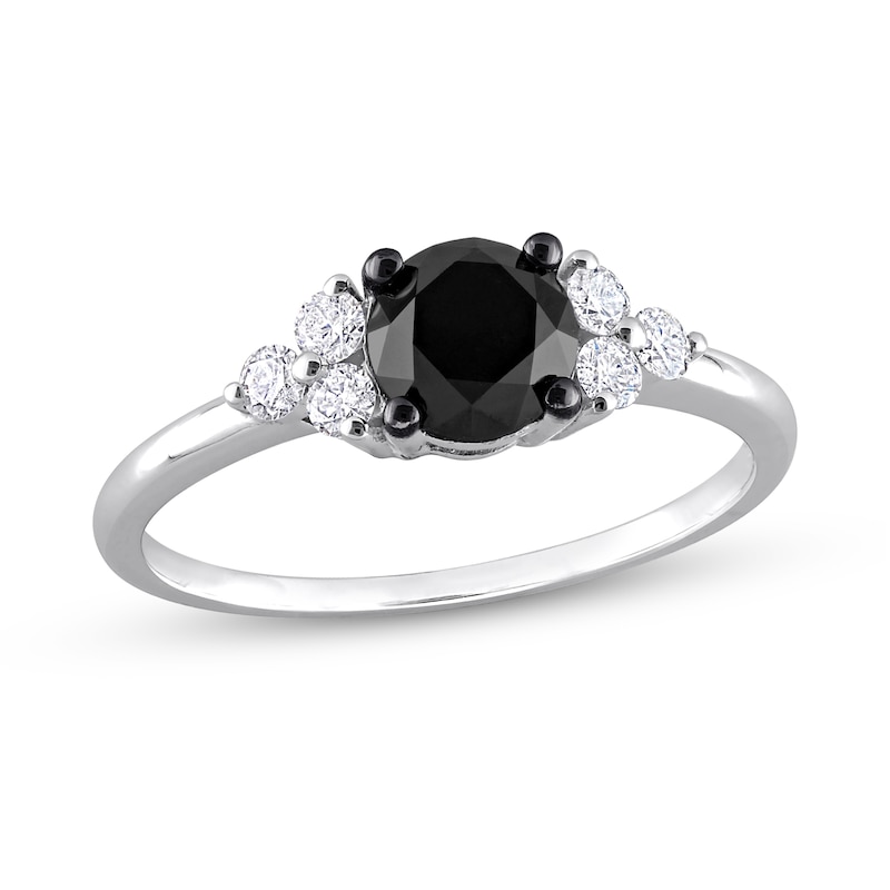 1.21 CT. T.W. Black Enhanced and White Diamond Tri-Sides Engagement Ring in 10K White Gold