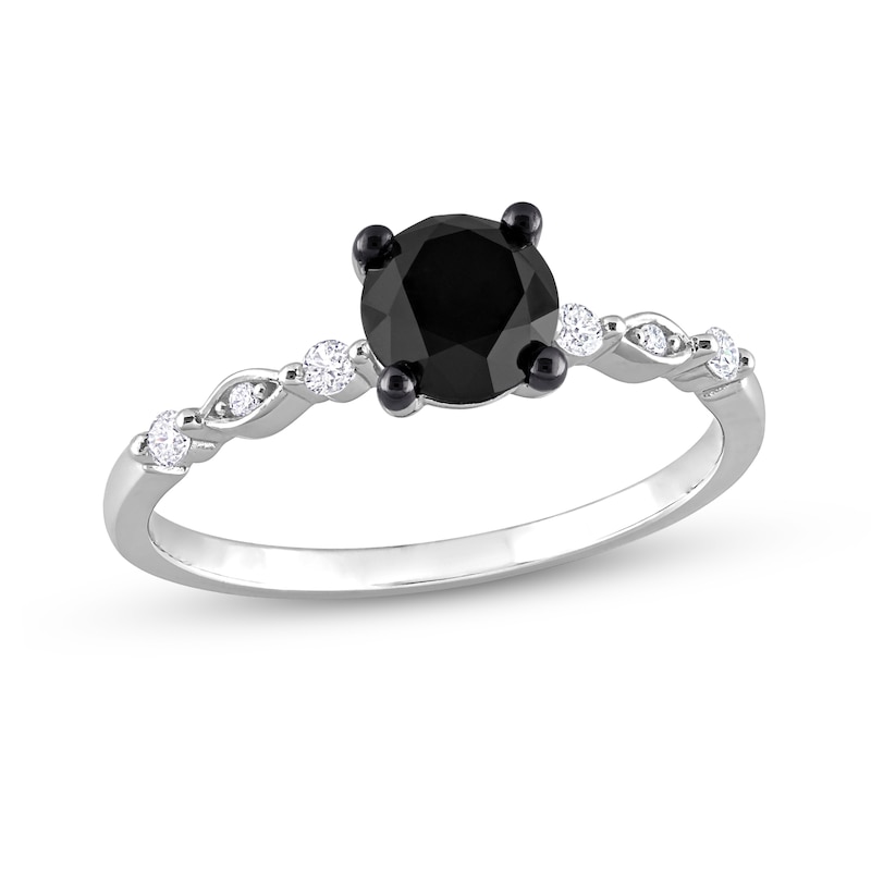 1.09 CT. T.W. Black Enhanced and White Diamond Engagement Ring in 10K White Gold