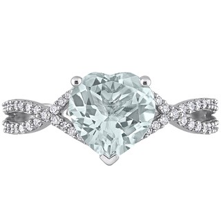 8.0mm Heart-Shaped Aquamarine and 0.20 CT. T.W. Diamond Twist Split Shank Ring in 14K White Gold