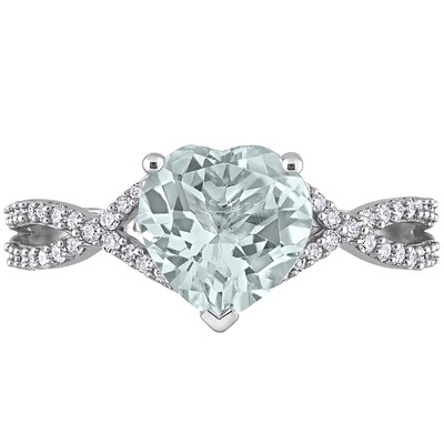 8.0mm Heart-Shaped Aquamarine and 0.20 CT. T.W. Diamond Twist Split Shank Ring in 14K White Gold