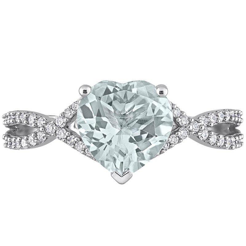 8.0mm Heart-Shaped Aquamarine and 0.20 CT. T.W. Diamond Twist Split Shank Ring in 14K White Gold