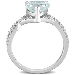 8.0mm Heart-Shaped Aquamarine and 0.20 CT. T.W. Diamond Twist Split Shank Ring in 14K White Gold