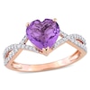 8.0mm Heart-Shaped Amethyst and 0.20 CT. T.W. Diamond Twist Split Shank Ring in 14K Rose Gold
