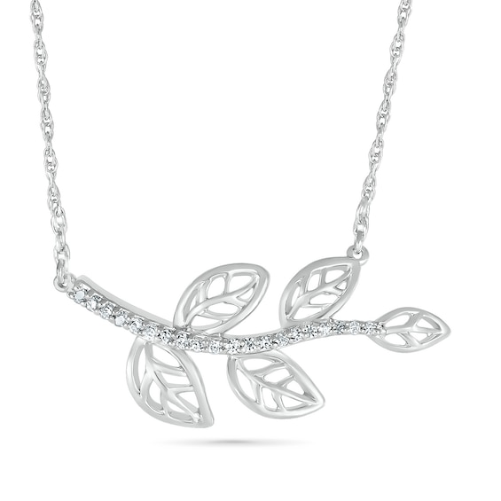0.065 CT. T.W. Diamond Five Leaf Tree Branch Necklace in Sterling Silver