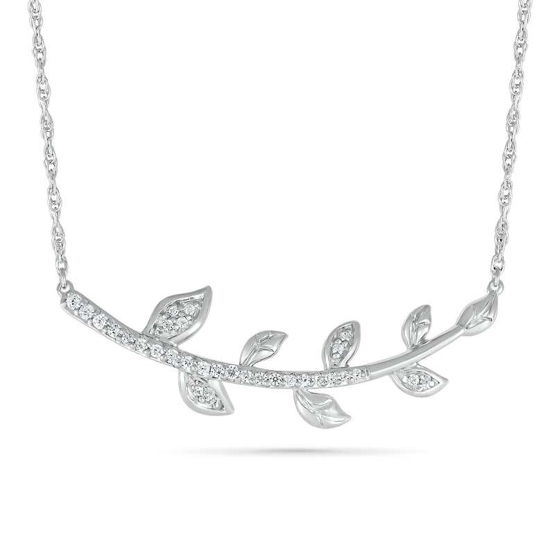 Main Image 1 of 0.115 CT. T.W. Curved Eight Leaf Branch Necklace in Sterling Silver
