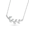 Thumbnail Image 2 of 0.115 CT. T.W. Curved Eight Leaf Branch Necklace in Sterling Silver