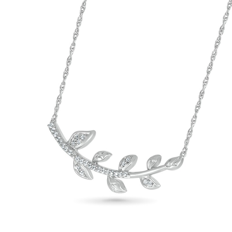 Main Image 2 of 0.115 CT. T.W. Curved Eight Leaf Branch Necklace in Sterling Silver