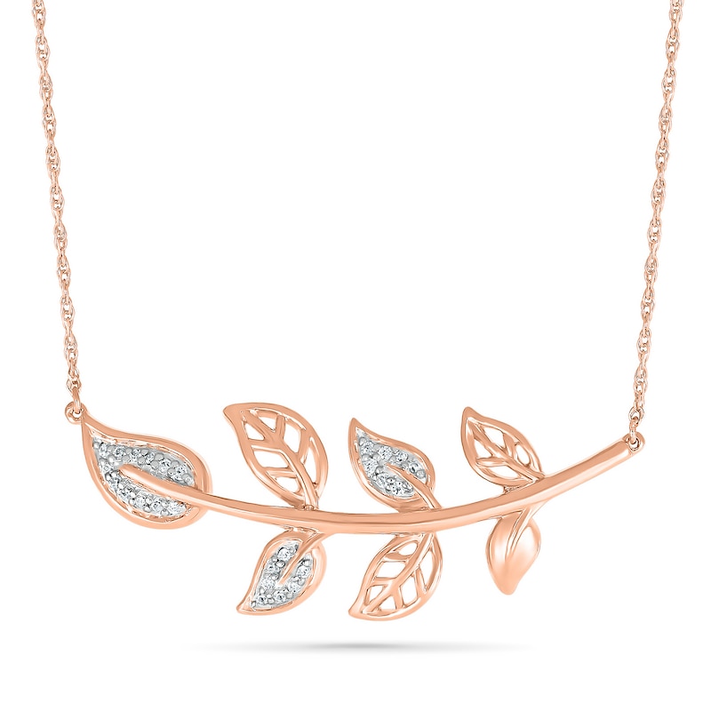 0.065 CT. T.W. Diamond Seven Leaf Tree Branch Necklace in 10K Rose Gold|Peoples Jewellers
