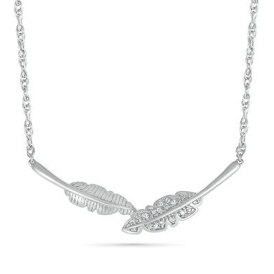 Diamond Accent Two Leaf Necklace in Sterling Silver