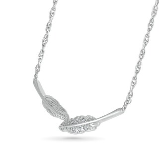 Diamond Accent Two Leaf Necklace in Sterling Silver