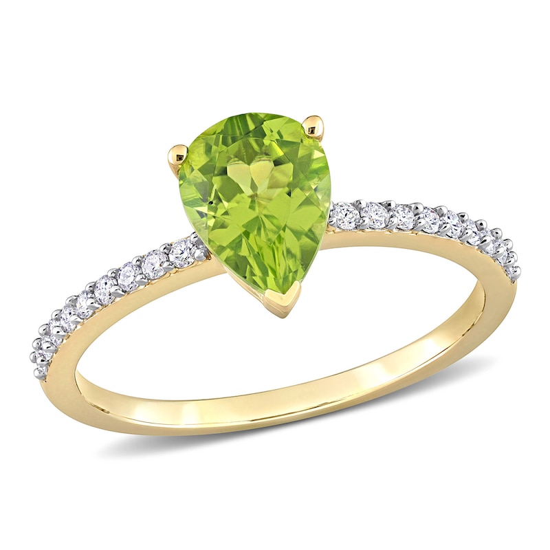 Pear-Shaped Peridot and 0.14 CT. T.W. Diamond Ring in 14K Gold