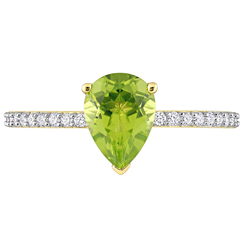 Pear-Shaped Peridot and 0.14 CT. T.W. Diamond Ring in 14K Gold