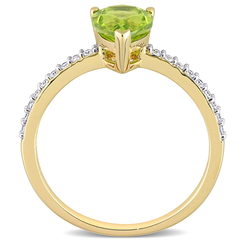 Pear-Shaped Peridot and 0.14 CT. T.W. Diamond Ring in 14K Gold