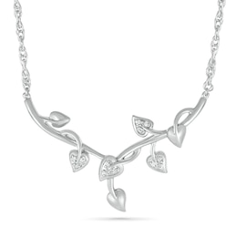 Diamond Accent "Y" Leaf Branch Necklace in Sterling Silver