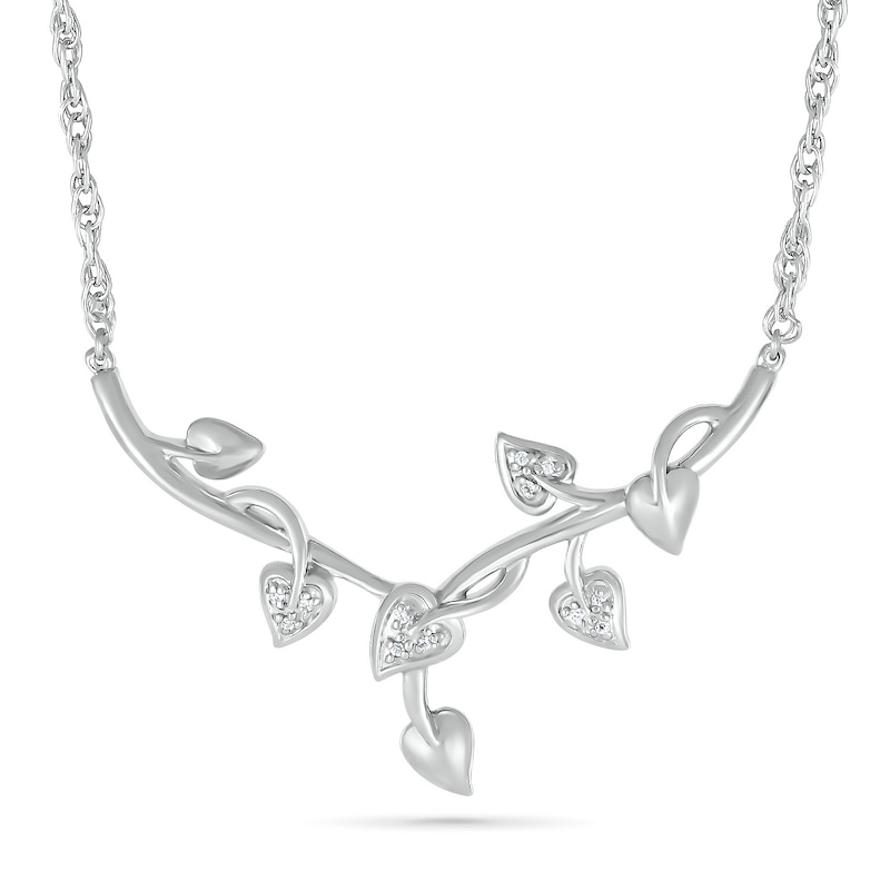 Main Image 1 of Diamond Accent "Y" Leaf Branch Necklace in Sterling Silver
