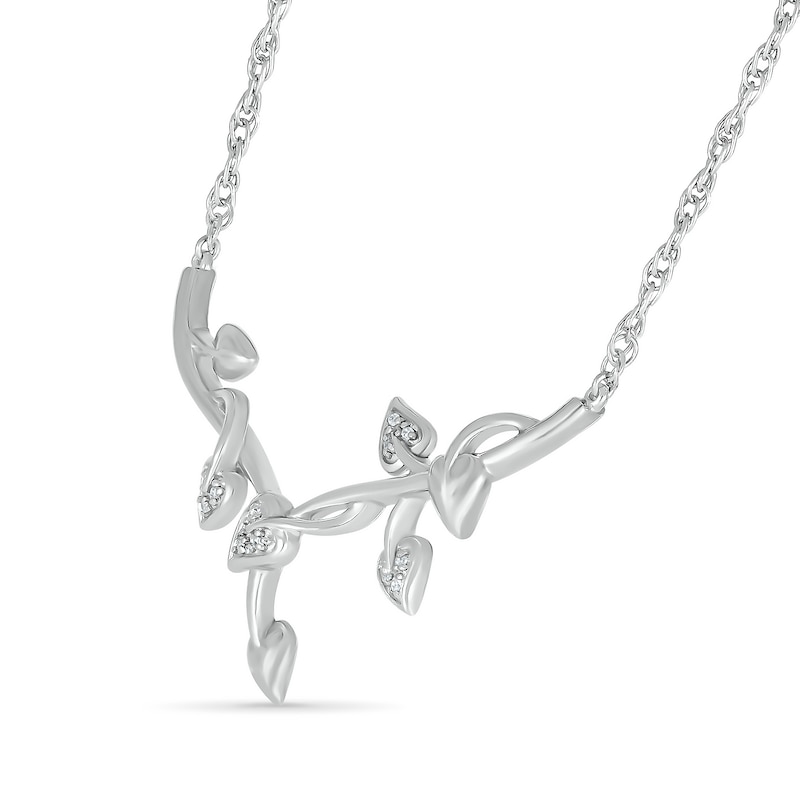 Main Image 2 of Diamond Accent "Y" Leaf Branch Necklace in Sterling Silver