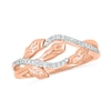 Thumbnail Image 0 of 0.115 CT. T.W. Diamond Twist Bypass Leaf Ring in Sterling Silver with 14K Rose Gold Plate