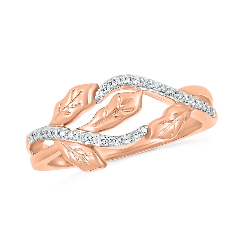 0.115 CT. T.W. Diamond Twist Bypass Leaf Ring in Sterling Silver with 14K Rose Gold Plate
