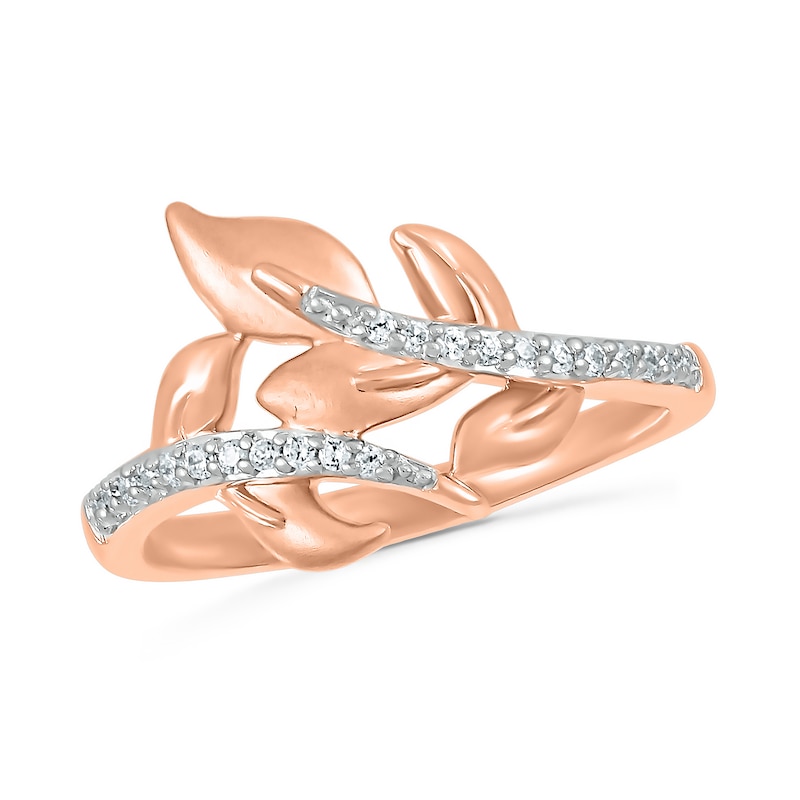0.115 CT. T.W. Diamond Leaf bypass Ring in Sterling Silver with 14K Rose Gold Plate