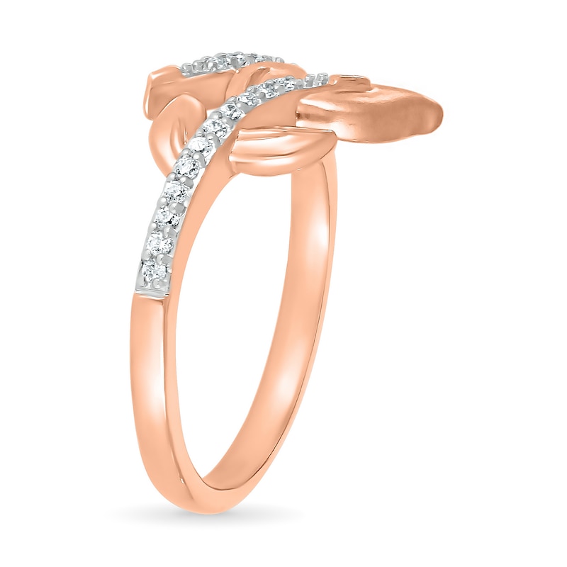 0.115 CT. T.W. Diamond Leaf bypass Ring in Sterling Silver with 14K Rose Gold Plate