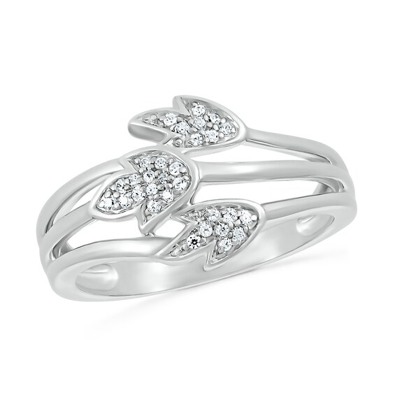 0.085 CT. T.W. diamond Triple Row Three Leaf Ring in Sterling Silver