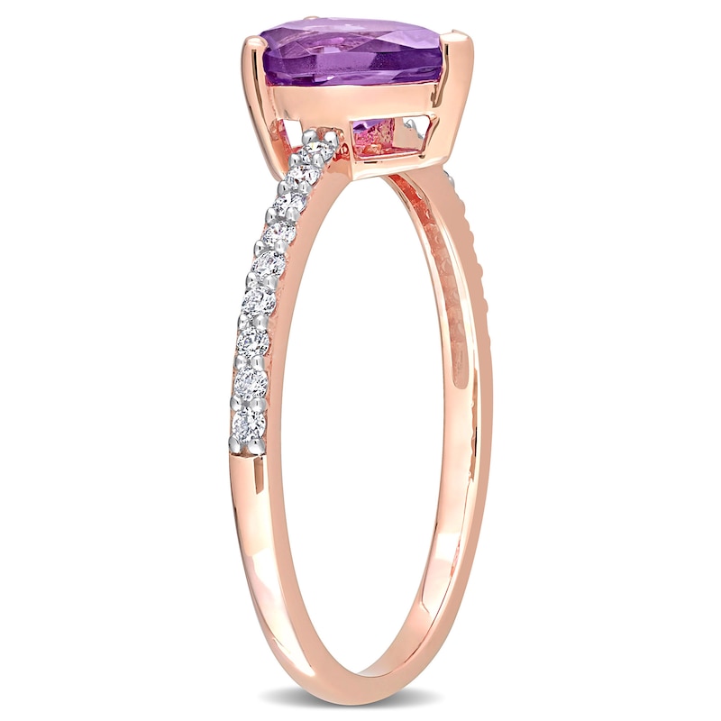 Main Image 3 of Pear-Shaped Amethyst and 0.14 CT. T.W. Diamond Ring in 14K Rose Gold
