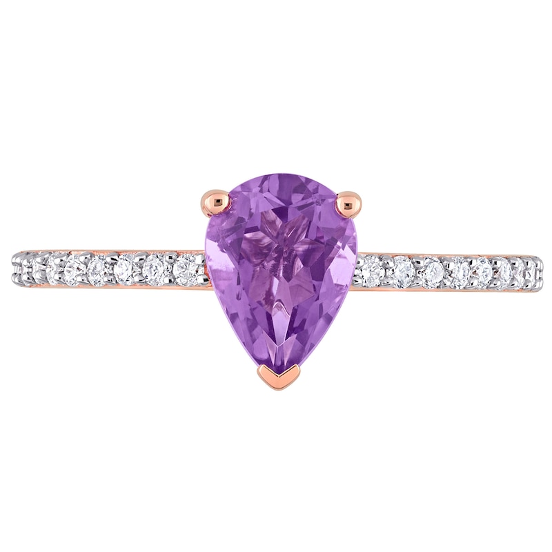 Main Image 4 of Pear-Shaped Amethyst and 0.14 CT. T.W. Diamond Ring in 14K Rose Gold