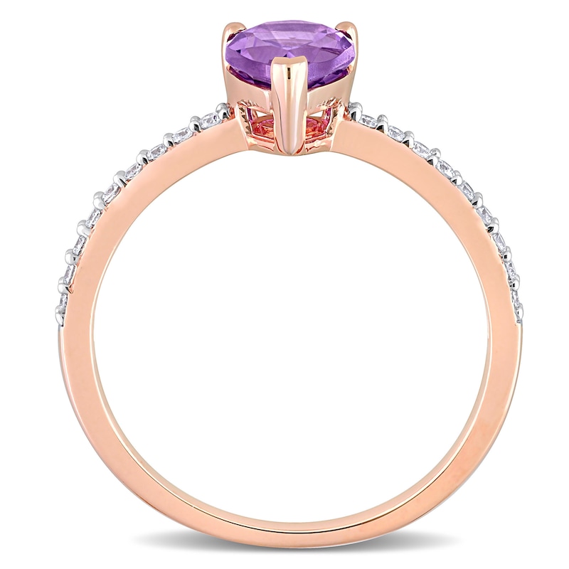 Main Image 5 of Pear-Shaped Amethyst and 0.14 CT. T.W. Diamond Ring in 14K Rose Gold