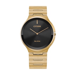 Citizen Eco-Drive® Stiletto Gold-Tone Watch with Black Dial (Model: AR3112-57E)