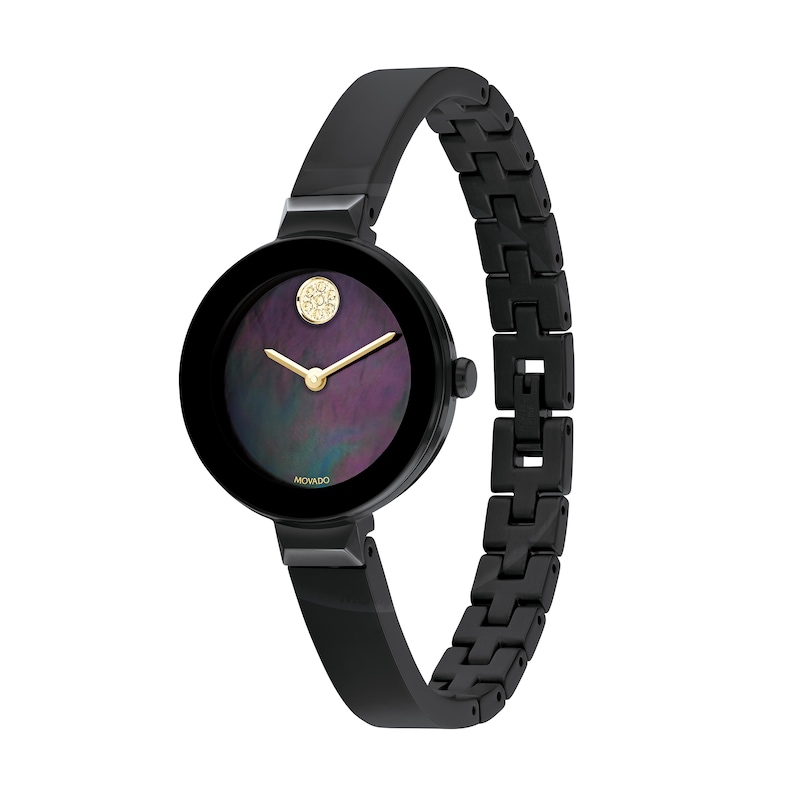 Main Image 2 of Ladies' Movado Bold® Bangle Champagne Crystal Accent Black IP Watch with Black Mother-of Pearl Dial (Model: 3600775)