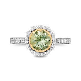 Enchanted Disney Tiana 7.0mm Green Quartz and 0.29 CT. T.W. Diamond Scallop Frame Engagement Ring in 14K Two-Tone Gold