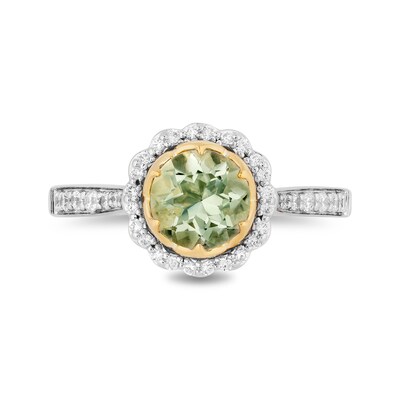 Enchanted Disney Tiana 7.0mm Green Quartz and 0.29 CT. T.W. Diamond Scallop Frame Engagement Ring in 14K Two-Tone Gold