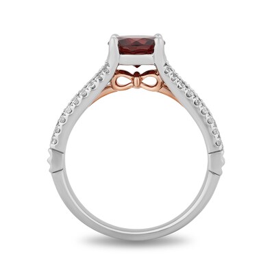 Enchanted Disney Snow White 7.0mm Garnet and 0.23 CT. T.W. Diamond Split Shank Engagement Ring in 14K Two-Tone Gold