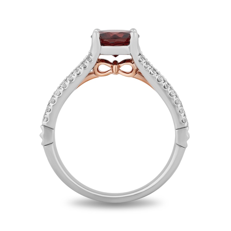 Enchanted Disney Snow White 7.0mm Garnet and 0.23 CT. T.W. Diamond Split Shank Engagement Ring in 14K Two-Tone Gold