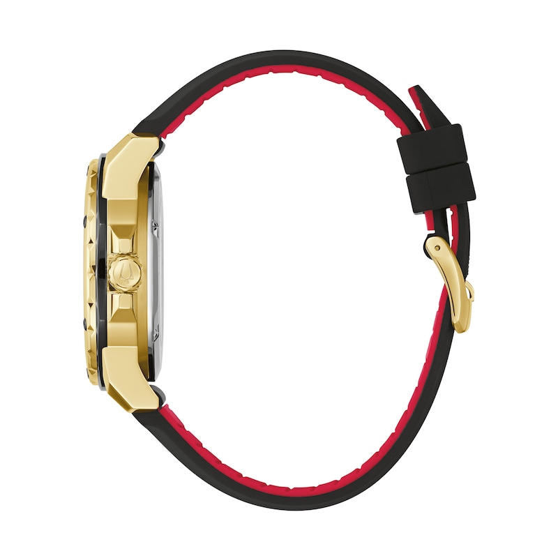 Main Image 2 of Men's Bulova Marine Star Gold-Tone Automatic Strap Watch with Black Skeleton Dial (Model: 98A272)