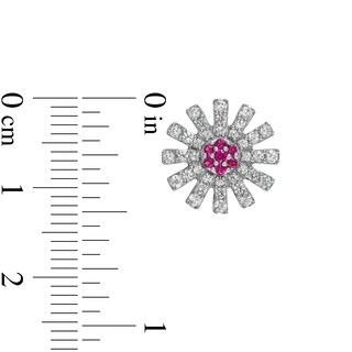 Lab-Created Ruby and White Lab-Created Sapphire Starburst Stud Earrings in Sterling Silver