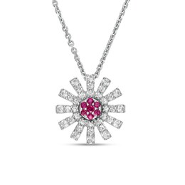 Lab-Created Ruby and White Lab-Created Sapphire Starburst Pendant in Sterling Silver