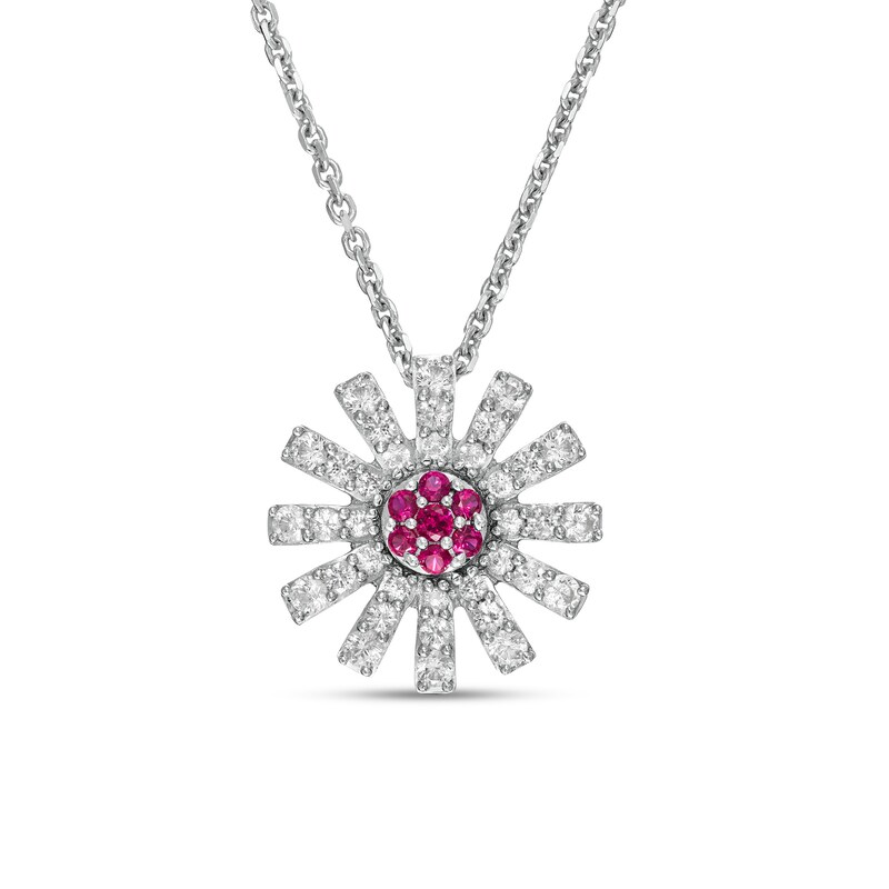 Lab-Created Ruby and White Lab-Created Sapphire Starburst Pendant in Sterling Silver|Peoples Jewellers