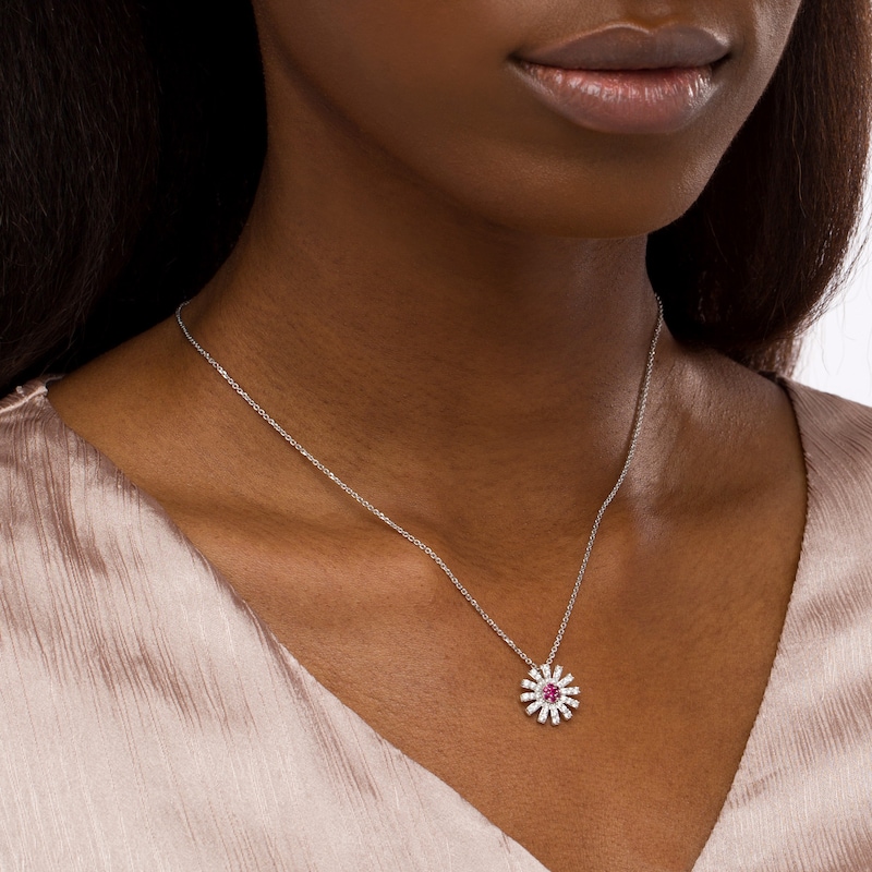 Main Image 2 of Lab-Created Ruby and White Lab-Created Sapphire Starburst Pendant in Sterling Silver