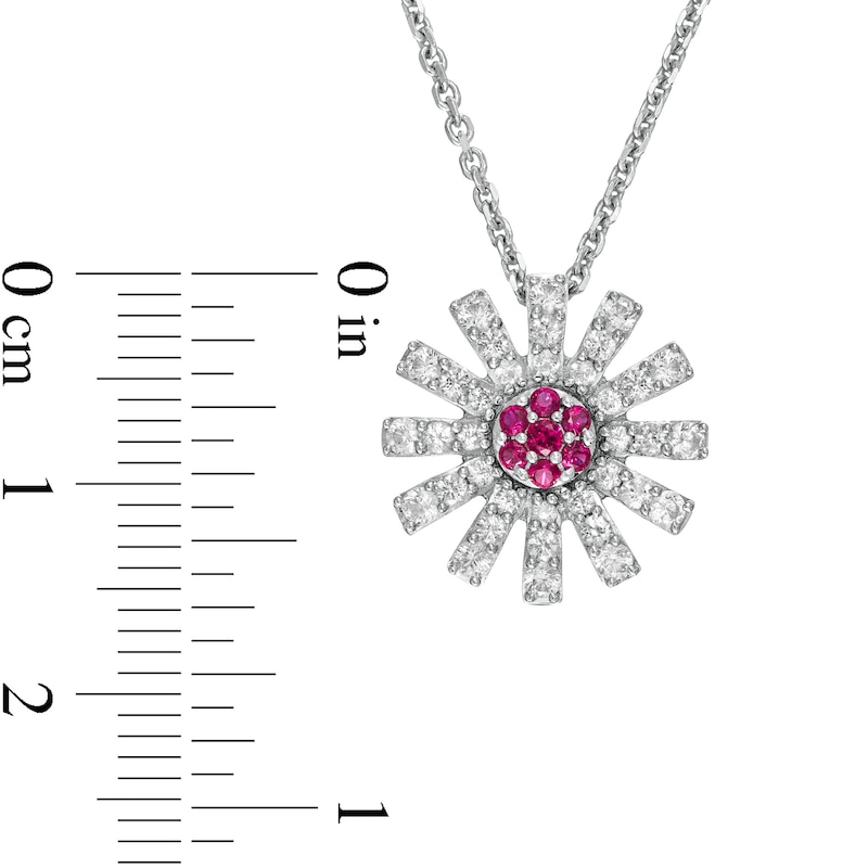 Main Image 3 of Lab-Created Ruby and White Lab-Created Sapphire Starburst Pendant in Sterling Silver